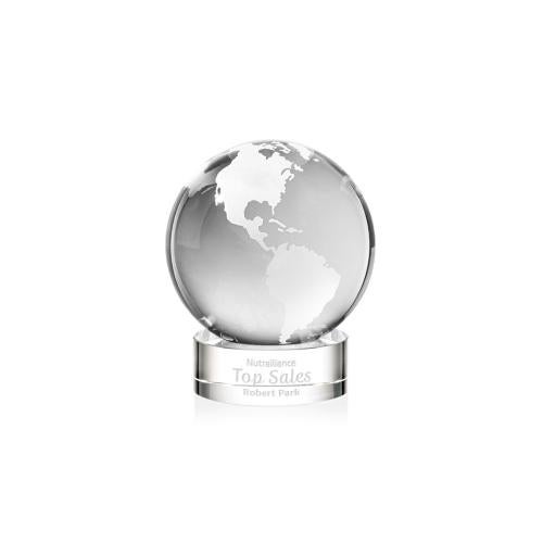 Corporate Awards - Crystal Awards - Globe Clear on Stanrich Base Spheres Crystal Award