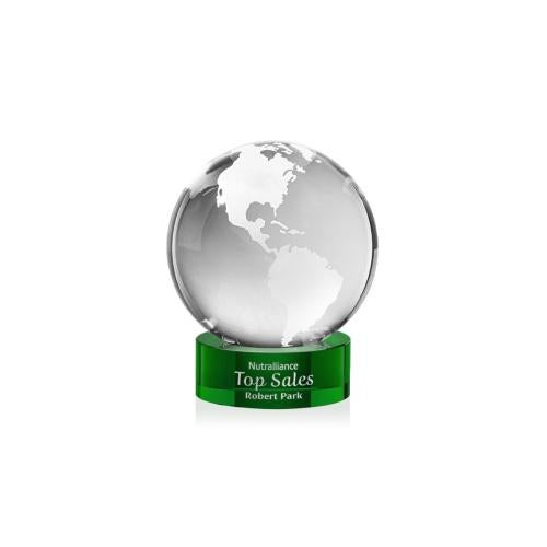 Corporate Awards - Crystal Awards - Globe Green on Stanrich Base Spheres Crystal Award