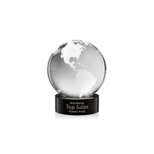Corporate Awards - Crystal Awards - Globe Black on Stanrich Base Spheres Crystal Award