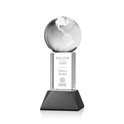 Corporate Awards - Crystal Awards - Globe Black on Stowe Base Spheres Crystal Award