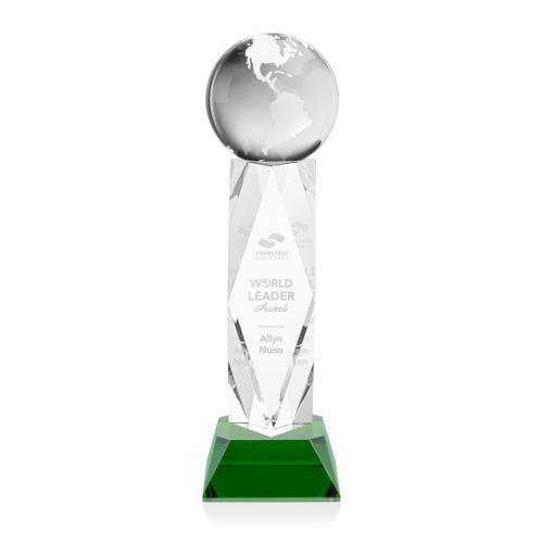 Corporate Awards - Crystal Awards - Globe Green on Toscana Base Spheres Crystal Award