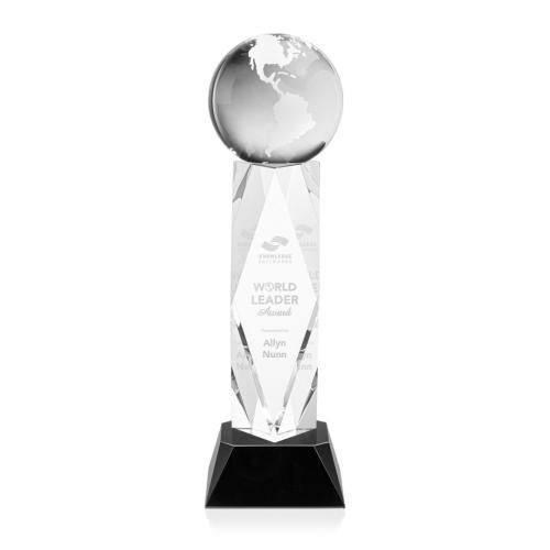Corporate Awards - Crystal Awards - Globe Black on Toscana Base Spheres Crystal Award