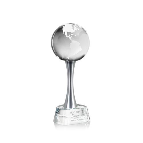 Corporate Awards - Crystal Awards - Globe Spheres on Willshire Base Crystal Award