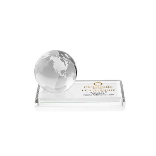 Corporate Awards - Crystal Awards - Globe Full Color Clear on Rectangle Base Spheres Crystal Award