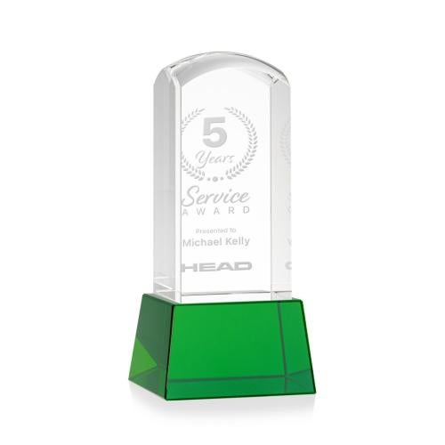 Corporate Awards - Crystal Awards - Silkwood Green on Base Obelisk Crystal Award