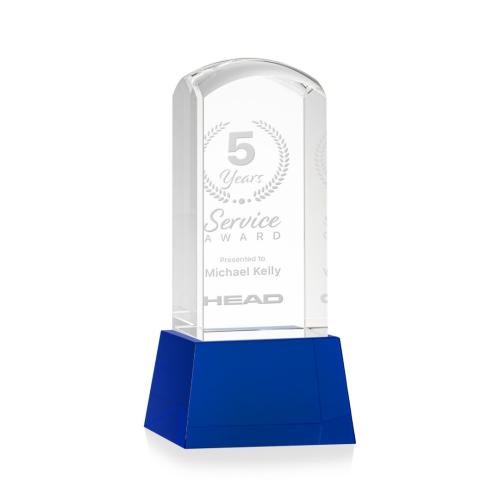 Corporate Awards - Crystal Awards - Silkwood Blue on Base Obelisk Crystal Award