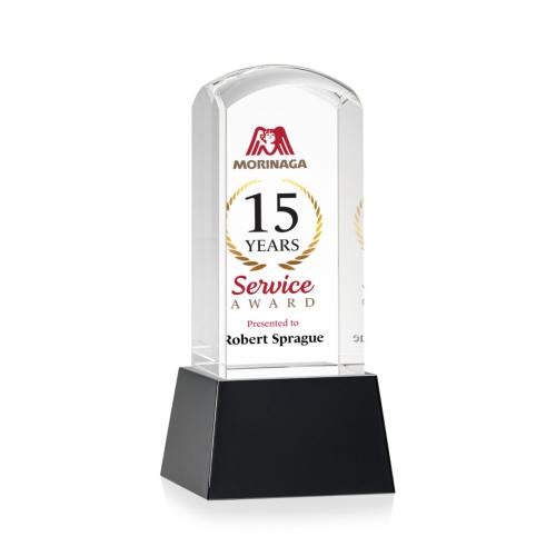 Corporate Awards - Crystal Awards - Silkwood Full Color Black on Base Obelisk Crystal Award