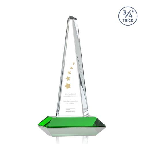 Corporate Awards - Crystal Awards - Majestic Tower Green  Pyramid Crystal Award
