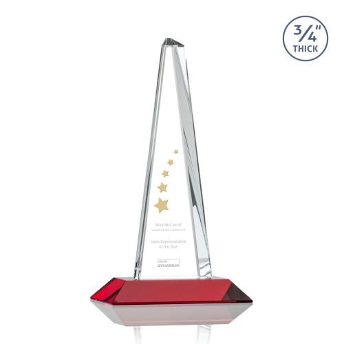 Corporate Awards - Crystal Awards - Majestic Tower Red  Pyramid Crystal Award