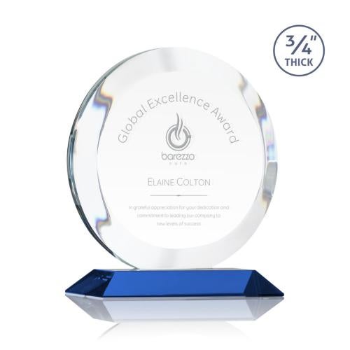 Corporate Awards - Crystal Awards - Gibralter Blue  Circle Crystal Award