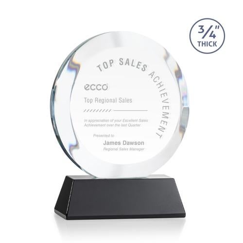 Corporate Awards - Crystal Awards - Gibralter Black on Newhaven Base Circle Crystal Award