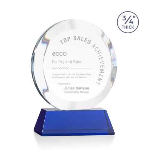 Corporate Awards - Crystal Awards - Gibralter Blue on Newhaven Base Circle Crystal Award