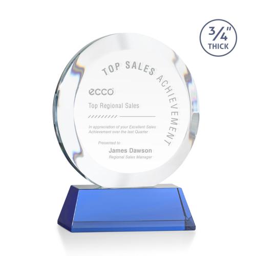 Corporate Awards - Crystal Awards - Gibralter Sky Blue on Newhaven Base Circle Crystal Award