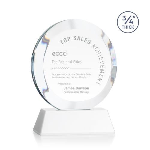 Corporate Awards - Crystal Awards - Gibralter White on Newhaven Base Circle Crystal Award