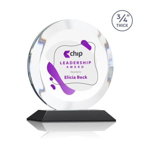 Corporate Awards - Crystal Awards - Gibralter Full Color Black Circle Crystal Award