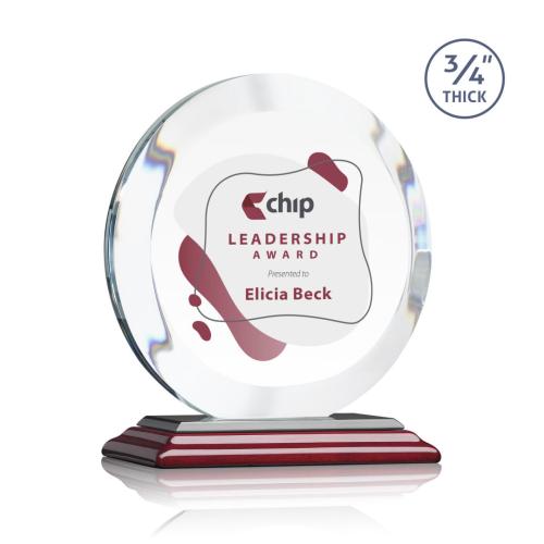 Corporate Awards - Crystal Awards - Gibralter Full Color Rosewood Circle Crystal Award