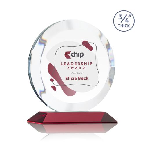 Corporate Awards - Crystal Awards - Gibralter Full Color Red Circle Crystal Award