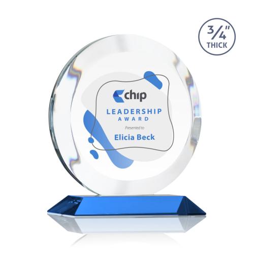 Corporate Awards - Crystal Awards - Gibralter Full Color Sky Blue Circle Crystal Award