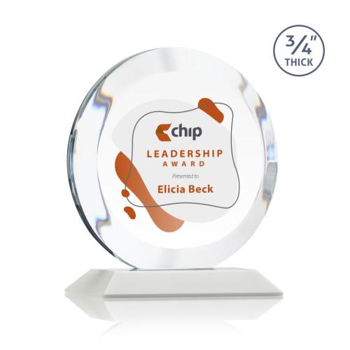 Corporate Awards - Crystal Awards - Gibralter Full Color White  Circle Crystal Award