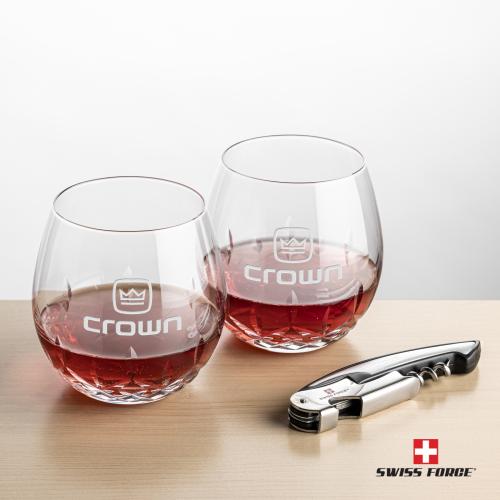 Corporate Recognition Gifts - Etched Barware - Swiss Force&reg; Opener & Templeton Stemless Wine