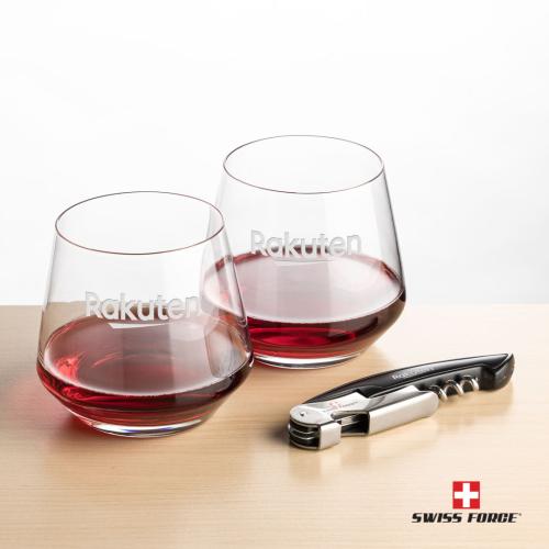 Corporate Recognition Gifts - Etched Barware - Swiss Force® Opener & Tucson Stemless Wine
