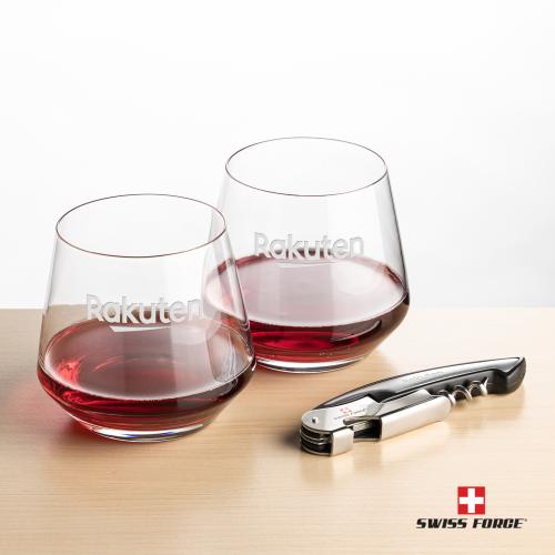 Corporate Recognition Gifts - Etched Barware - Swiss Force&reg; Opener & Tucson Stemless Wine