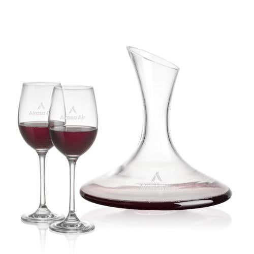 Corporate Recognition Gifts - Etched Barware - Madagascar Carafe & Burlington Wine