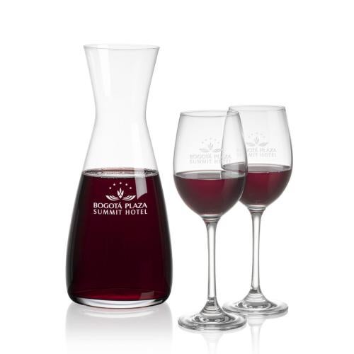 Corporate Recognition Gifts - Etched Barware - Portofino Carafe & Burlington Wine