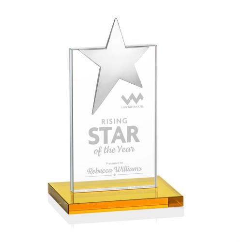 Corporate Awards - Crystal Awards - Bryanston Chrome Amber Star Crystal Award