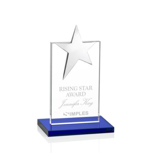 Corporate Awards - Crystal Awards - Bryanston Chrome Blue  Star Crystal Award