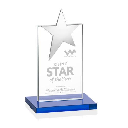 Corporate Awards - Crystal Awards - Bryanston Chrome Sky Blue  Star Crystal Award