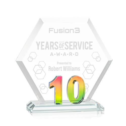 Corporate Awards - Crystal Awards - Riviera Anniversary Prismatic No 10 Number Crystal Award