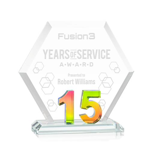 Corporate Awards - Crystal Awards - Riviera Anniversary Prismatic No 15 Number Crystal Award