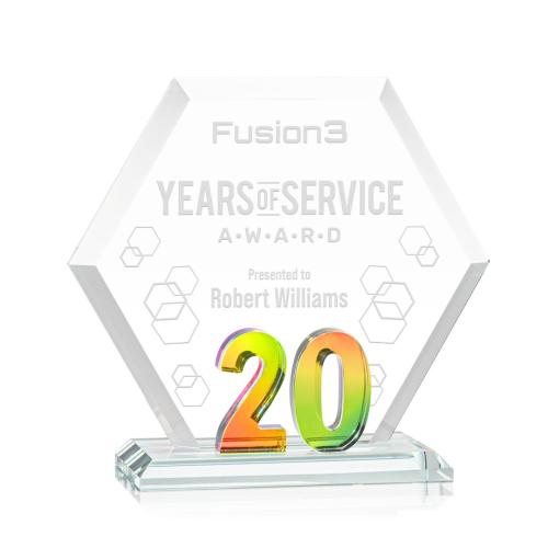 Corporate Awards - Crystal Awards - Riviera Anniversary Prismatic No 20 Number Crystal Award