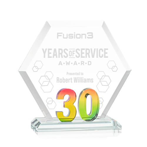 Corporate Awards - Crystal Awards - Riviera Anniversary Prismatic No 30 Number Crystal Award