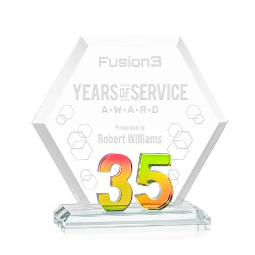 Corporate Awards - Crystal Awards - Riviera Anniversary Prismatic No 35 Number Crystal Award