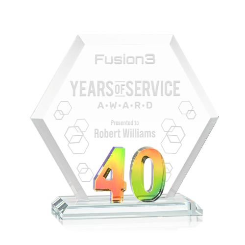 Corporate Awards - Crystal Awards - Riviera Anniversary Prismatic No 40 Number Crystal Award