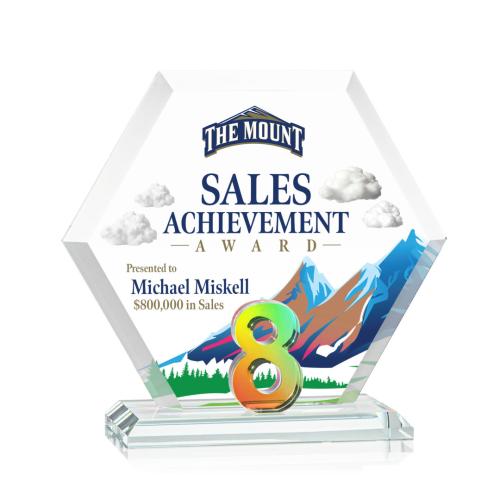 Corporate Awards - Crystal Awards - Riviera Milestone Full Color Prismatic Number Crystal Award