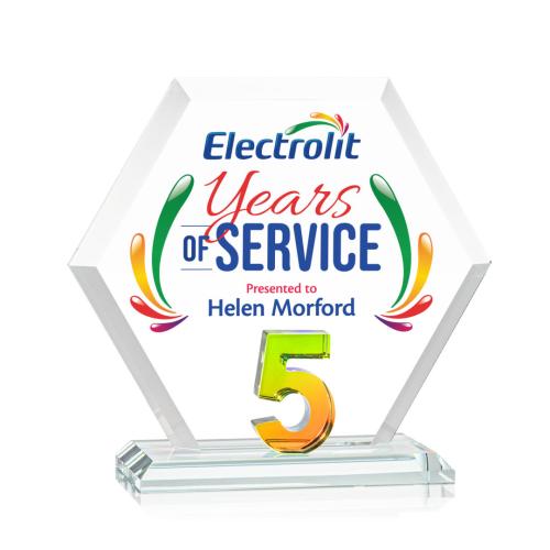Corporate Awards - Crystal Awards - Riviera Anniversary Full Color Prismatic No 5 Number Crystal Award