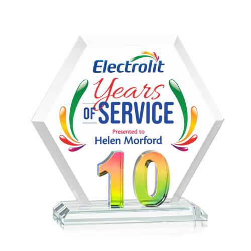 Corporate Awards - Crystal Awards - Riviera Anniversary Full Color Prismatic No 10 Number Crystal Award