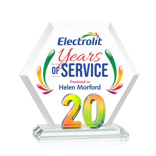 Corporate Awards - Crystal Awards - Riviera Anniversary Full Color Prismatic No 20 Number Crystal Award