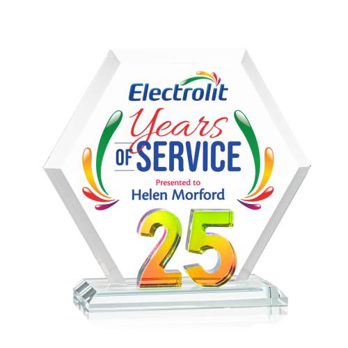 Corporate Awards - Crystal Awards - Riviera Anniversary Full Color Prismatic No 25 Number Crystal Award