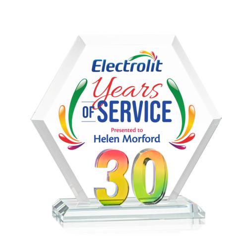 Corporate Awards - Crystal Awards - Riviera Anniversary Full Color Prismatic No 30 Number Crystal Award