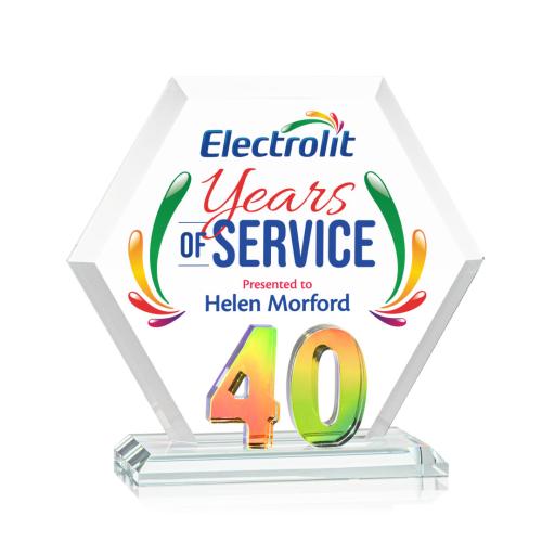 Corporate Awards - Crystal Awards - Riviera Anniversary Full Color Prismatic  No 40 Number Crystal Award