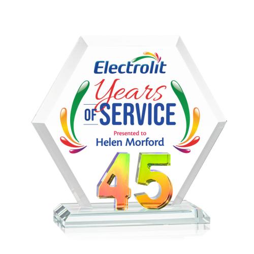 Corporate Awards - Crystal Awards - Riviera Anniversary Full Color Prismatic  No 45 Number Crystal Award