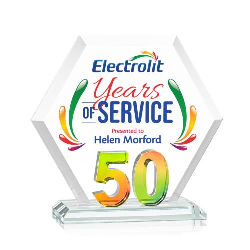 Corporate Awards - Crystal Awards - Riviera Anniversary Full Color Prismatic  No 50 Number Crystal Award