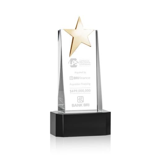 Corporate Awards - Crystal Awards - Fanshaw Gold Black on Base Star Crystal Award
