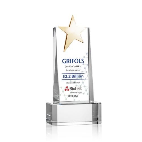 Corporate Awards - Crystal Awards - Fanshaw Gold Full Color Clear on Base Star Crystal Award