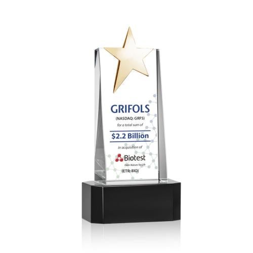 Corporate Awards - Crystal Awards - Fanshaw Gold Full Color Black on Base Star Crystal Award