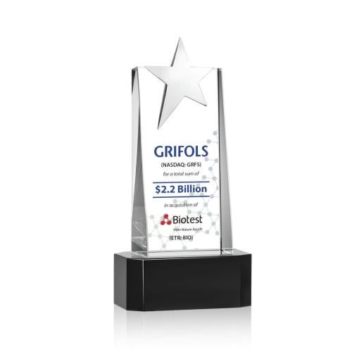 Corporate Awards - Crystal Awards - Fanshaw Silver Full Color Black On Base Star Crystal Award